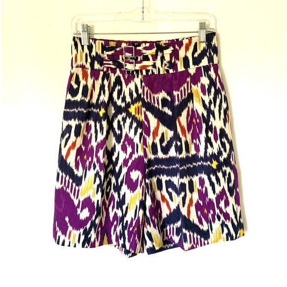 Ralph Lauren Women Shorts 2 Purple Label Silk High Rise Multicolor Pockets Belt